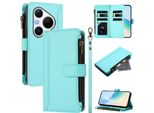 Custodia Per Huawei Pura 80 Pro/Pura 80 Pro+, Con Cerniera, Portafoglio, Custodia Flip In Finto Cuoio Con Tasche Per Carte, Supporto E Passante Per La Mano Verde Menta