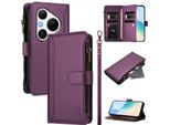 Custodia Per Huawei Pura 80 Pro/Pura 80 Pro+, Con Cerniera, Portafoglio, Custodia Flip In Finto Cuoio Con Tasche Per Carte, Supporto E Passante Per Mano Viola