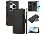 Custodia Per Huawei Pura 80 Pro/Pura 80 Pro+, Con Cerniera, Portafoglio In Finto Cuoio Con Tasche Per Carte, Supporto E Passante Per La Mano Nero