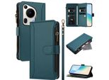 Custodia Per Huawei Pura 70 Ultra, Con Cerniera, Portafoglio In Finto Cuoio Con Tasche Per Carte, Supporto E Passante Per Mano Verde