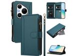 Custodia Per Huawei Pura 80 Pro/Pura 80 Pro+, Con Cerniera, Portafoglio, Custodia Flip In Finto Cuoio Con Tasche Per Carte, Supporto E Passante Per La Mano Verde
