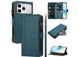 Custodia Per Tecno Spark 40, Con Cerniera, Portafoglio Custodia Flip In Finto Cuoio Con Tasche Per Carte, Supporto E Passante Per Mano Verde