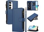 Custodia Per Tecno Spark 40 Pro+, Con Cerniera, Portafoglio Custodia Flip In Finto Cuoio Con Tasche Per Carte, Supporto E Passante Per Mano Blu