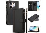 Custodia Per Vivo V60, Con Cerniera, Portafoglio Custodia Flip In Finto Cuoio Con Tasche Per Carte, Supporto E Passante Per Mano Nero