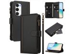 Custodia Per Tecno Spark 40 Pro+, Con Cerniera, Portafoglio Custodia Flip In Finto Cuoio Con Tasche Per Carte, Supporto E Passante Per Mano Nero