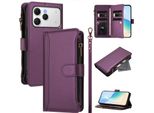Custodia Per Tecno Spark 40, Con Cerniera, Portafoglio Custodia Flip In Finto Cuoio Con Tasche Per Carte, Supporto E Passante Per Mano Viola