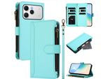 Custodia Per Tecno Spark 40, Con Cerniera, Portafoglio Custodia Flip In Finto Cuoio Con Tasche Per Carte, Supporto E Passante Per Mano Verde Menta