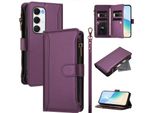 Custodia Per Tecno Spark 40 Pro+, Con Cerniera, Portafoglio, Flip Case In Finto Cuoio Con Tasche Per Carte, Supporto E Passante Per La Mano Viola