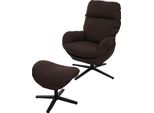Recliner + Sgabello HWC-L12, Poltrona Tv Poltrona A Dondolo, Funzione Girevole, Metallo Tessuto/Tessuto ~ Marrone