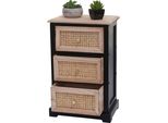 Cassettiera HWC-K87, Mobile Cassettiera, Legno Rattan 63X40X28Cm ~ Nero, Colore Naturale