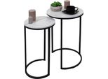 Set Di 2 Tavolini HWC-K46, Tavolino Da Caffè, Tavolino Da Salotto, Mdf Effetto Marmo ~ Bianco-Nero