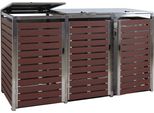 3 Contenitori Per Rifiuti HWC-K14, Contenitore Per Rifiuti, 120X200X85Cm Wpc Acciaio Inox 104Kg ~ Aspetto Legno Di Noce