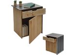 Cassettiera HWC-L76, Comodino Tavolino, Legno Massiccio Industriale Certificato Mvg 60X50X40Cm, Naturale Con Aspetto Metallico