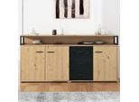 Credenza Fortuna Lai, Cassettiera A 3 Ante E 3 Cassetti, Con Maniglie In Metallo, Mobile Buffet, Mobile Stoviglie, In Legno Massiccio Truciolato