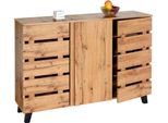 Credenza HWC-M46, Credenza Cassettiera, 3 Ante 8 Vani Portaoggetti 88X120X34Cm, Colore Naturale