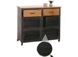 Cassettiera HWC-N28, Mobile, Rotelle 2 Cassetti, Struttura 3D Industriale Retrò Metallo Legno 90X100X40Cm ~ Nero, Naturale