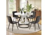 Set Da Pranzo Flieks Con 4 Sedie, Tavolo Rotondo 80X80X76 Cm, Tavolo Da Pranzo Con Contenitore, Sedie Da Pranzo In Velluto, Nero + Grigio