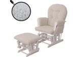 Recliner HWC-C76, Poltrona A Dondolo + Sgabello Tessuto Bouclé 480G/M² Oeko-Tex ~ Struttura Crema Bianco