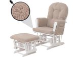 Recliner HWC-C76, Poltrona A Dondolo + Sgabello Tessuto Bouclé 480G/M² Oeko-Tex ~ Struttura Marrone Bianco