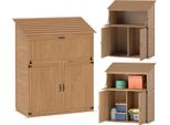 Casetta Da Giardino In Legno Outsunny, Casetta Per Attrezzi Con Tetto Inclinato A Gradini, Tavolo Pieghevole A Due Ante Per Giardino, Terrazza, Legno Naturale
