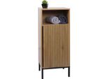 Cassettiera HWC-O42, Cassettiera Bagno Mobile Da Bagno Con 1 Anta, 3 Scomparti, Mdf Melaminico 98X39X30Cm ~ Effetto Legno Naturale