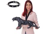 Figura Decorativa Leopardo 59Cm, Scultura Pantera In Poliresina, Interno/Esterno ~ Nero Lucido Con Collare