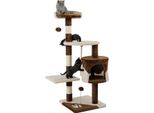Tiragraffi Lionto Per Gatti Alto 112 Cm, Con Grotta, Corda In Sisal, Palline Di Peluche E Supporto A Parete, Albero Compatto Per Arrampicarsi, Marrone/Beige