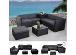 Set In Poly-Rattan HWC-D21, Set Da Balcone/Giardino/Salotto Gruppo Di Sedute Con Divano, Vano Contenitore ~ Antracite, Cuscini Grigio Scuro