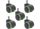 Set Di 5 Ruote Per Pavimenti Duri HWC-H86, Ruote Per Sedie Da Ufficio, Portata 150 Kg Ø 11 Mm ~ Verde