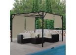Pergola Baia, Copertura Per Patio A Padiglione Da Giardino, Robusta Struttura In Acciaio Da 6 Cm + Tetto Scorrevole Color Tortora ~ 4X4M