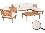 Set Da Giardino HWC-L29, Divano Lounge Set, Legno Di Acacia Mvg ~ Bianco Panna
