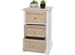 Cassettiera HWC-K87, Mobile Cassettiera, Legno Rattan 63X40X28Cm ~ Bianco, Colore Naturale
