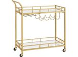 Vasagle Carrello Da Portata, Carrello Con Ruote, Portabicchieri, 2 Ripiani In Vetro, Carrello Da Bar, Carrello Per Vini, Per Cucina, Sala Da Pranzo, Bar, Dorato LRC090A03