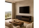 Porta Tv HWC-O40, Mobile Tv Basso 2 Cassetti Ante Scomparti, Mdf Metallo Melaminico 48X155X40Cm ~ Aspetto Noce