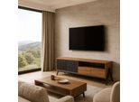 Porta Tv HWC-O40, Mobile Tv Basso 2 Cassetti Ante Scomparti, Mdf Metallo Melaminico 48X155X40Cm ~ Naturale