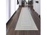 Tappeto Grigio Argento Con Bordo Design Di Facile Manutenzione E Resistente Per Il Soggiorno Dimensioni - 80 X 300 Cm