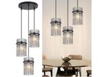 Zmh Lampada A Sospensione A 3 Fiamme Nero - Lampada A Sospensione Tavolo Da Pranzo Rotonda E27 Lampada A Sospensione Paralume In Vetro Ø 16 Vintage Per Sala Da Pranzo Cucina Soggiorno Bar Caffè (Senza Lampadina)