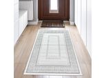 Tappeto Grigio Argento Con Bordo Design Di Facile Manutenzione E Resistente Per Il Soggiorno Dimensioni - 80 X 150 Cm