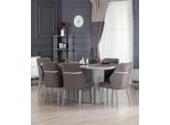 Set Da Pranzo Sala Da Pranzo Tavolo Tavolo Sedie 7Pcs Legno Grigio Tessuto Sedie