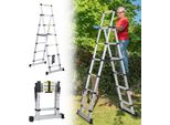 Jayseuw Scala Telescopica Professionale 2.0M Alluminio Argento Portata 150Kg Scala Multiuso Piedini In Gomma Antiscivolo