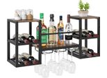 Costway Portabottiglie Da Parete, Portabottiglie Per 8 Bottiglie E 9 Bicchieri Da Vino, Portabottiglie Da Parete In Legno Con Struttura In Metallo Per Casa, Bar, Cucina E Ristorante
