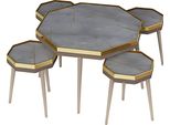 Elegante Set Da Salotto In Legno Grigio E Acciaio Inox Dal Design Moderno