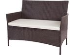 Panchina Da Giardino In Poly-Rattan Halden, Seduta ~ Marrone Screziato, Cuscini Crema