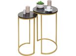 Set Di 2 Tavolini HWC-K46, Tavolino Da Caffè Comodino Tavolino Da Salotto, Mdf Effetto Marmo ~ Nero-Oro