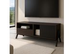 Porta Tv HWC-O40, Mobile Tv Basso Ad Ante Scorrevoli Con Cassetto, Mdf Metallo Melaminico 49X120X40Cm ~ Aspetto Noce