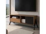 Porta Tv HWC-O40, Mobile Tv Basso Ad Ante Scorrevoli, Cassetto Portaoggetti, Mdf Metallo Melaminico 49X120X40Cm ~ Naturale