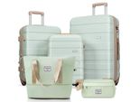 Flieks Set Di Valigie Trolley 5 Pezzi, Valigia Trolley Con 2 Borse Da Viaggio, Set Di Valigie A Guscio Duro Con Borse Per Cosmetici, Verde