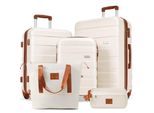 Flieks Set Di Valigie Trolley 5 Pezzi, Valigia Trolley Con 2 Borse Da Viaggio, Set Di Valigie A Guscio Duro Con Borse Per Cosmetici, Beige