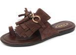 C9098 Infradito Donna Tod's Scarpa Sandalo Frangia Marrone Shoe Woman
