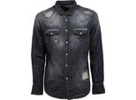 0816Z Camicia Uomo 9.2 Denim & Co. Blue Denim Delave' Vintage Effect Shirt Man